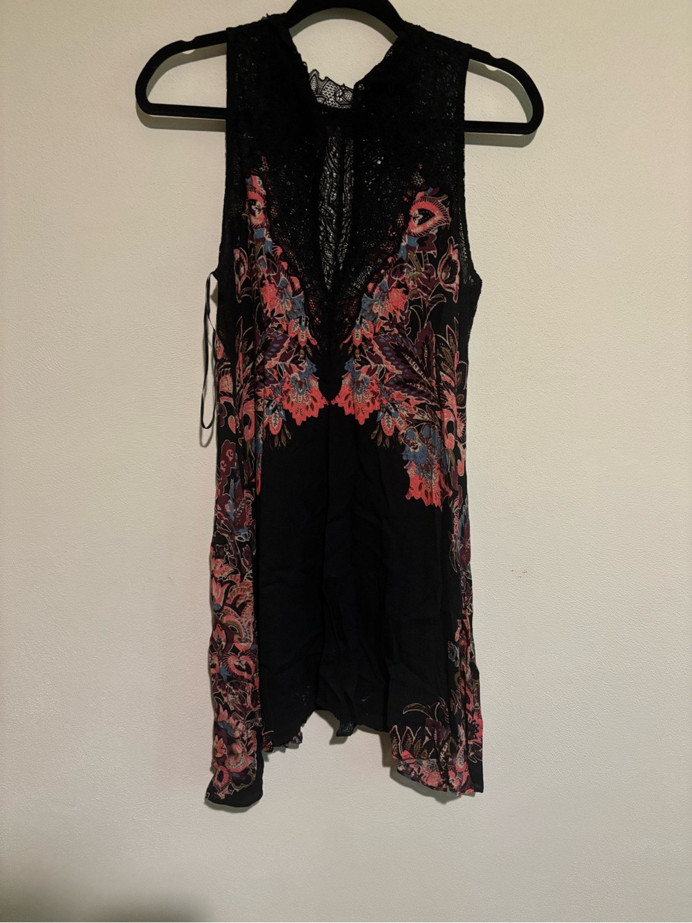 Free People Black Floral Lace Trim Sleeveless Dress